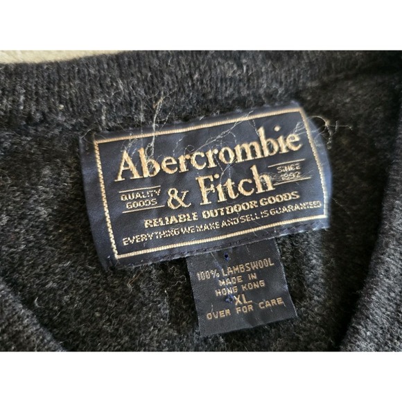 Abercrombie & Fitch Mens 90s Vintage Wool Sweater Size XL Gray Elbow Patches - Picture 5 of 5